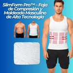 Faja masculina de compresión SlimForm Pro color blanco en hombre, moldeo de abdomen y torso